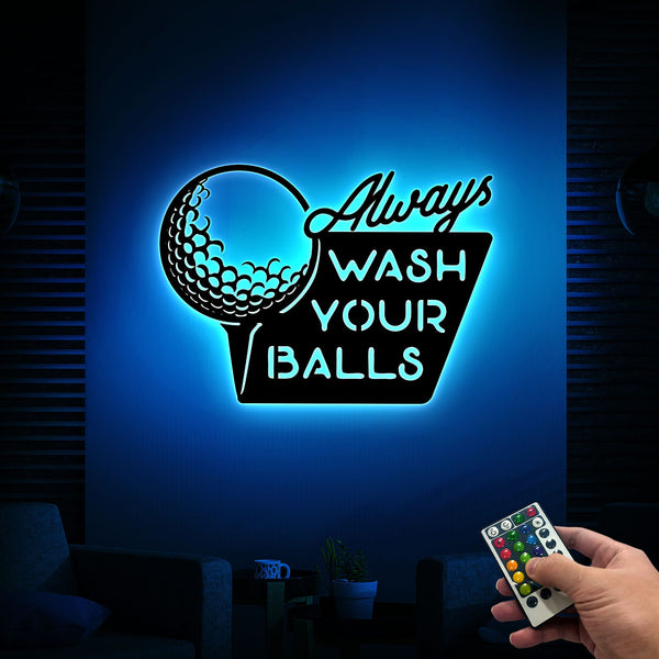 Funny Golfing Metal Sign with Led Light, Always Wash Your Balls Father's Day Gift for Golfer Dad Husband, Golf Lover Home Decor, Golf Ball