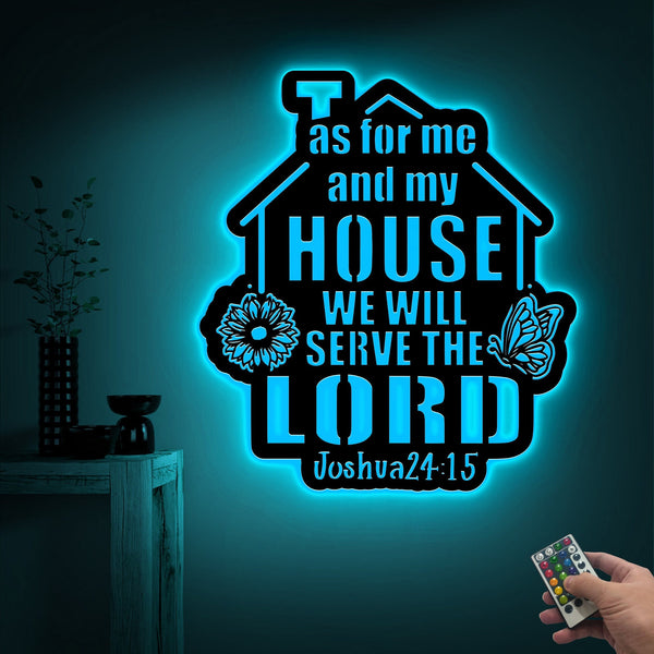 Joshua 24:15 Metal Sign with Led Light, As For Me And My House We Will Serve The Lord Sign, Bible Verse Home Decor, Christian Wall Art