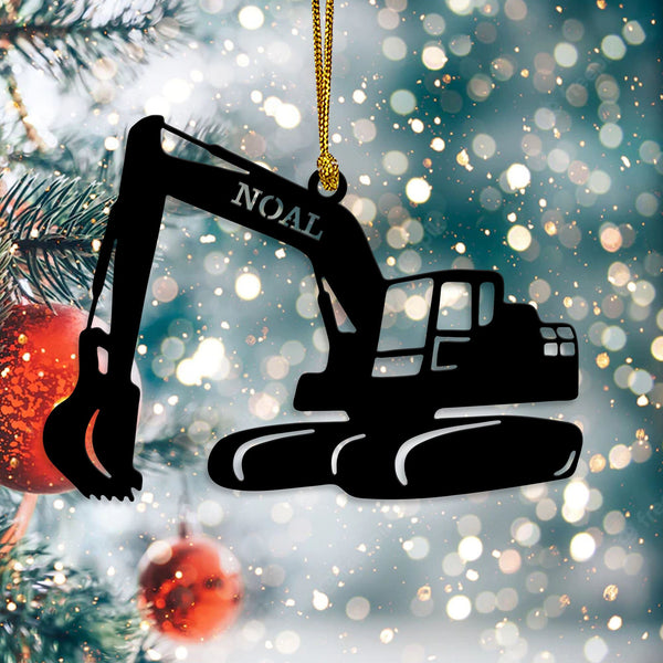 Personalized Excavator Ornament For Kids, Custom Name of Child Ornament, Bulldozer Sign Ornament, Christmas Tree Decor, Xmas Gift For Boy