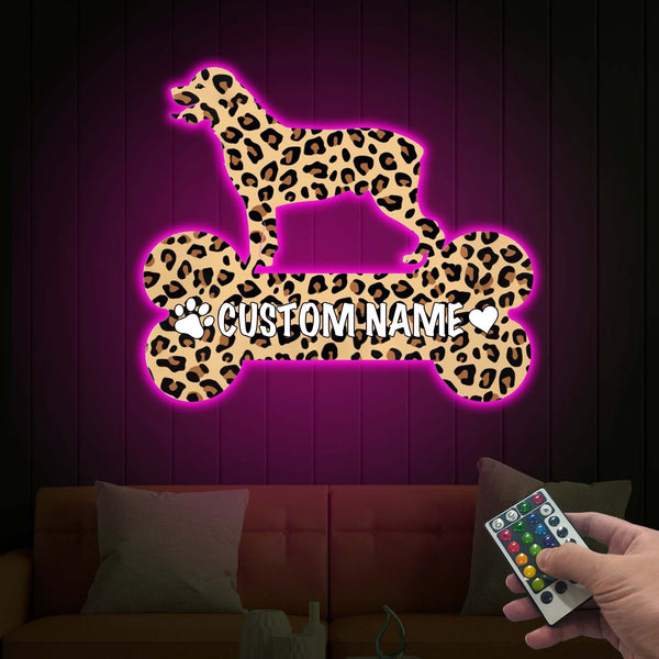 Rottweiler Leopard Print Pattern Metal Sign with Led Light, Dog Welcome Sign, Dog Wall Decor, Rottweiler Sign, Metal Dog Gift