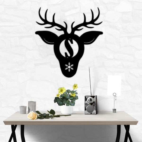 Personalized Reindeer Initial Christmas Metal Wall Art With Led Lights, Deer With Snowflake Sign, Custom Family Name Sign, Christmas Decor