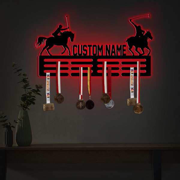 Custom Name Polo Medal Hanger with Led Light, Polo Medal Holder Display Rack for Awards and Ribbons, Tiered Award Rack, Sports Medal Hanger