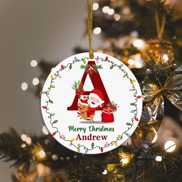 Personalized Santa Christmas Ornament, Custom Name & Initial, Baby First Christmas Gift, Merry Christmas, Ornament For Kids Baby Shower Gift