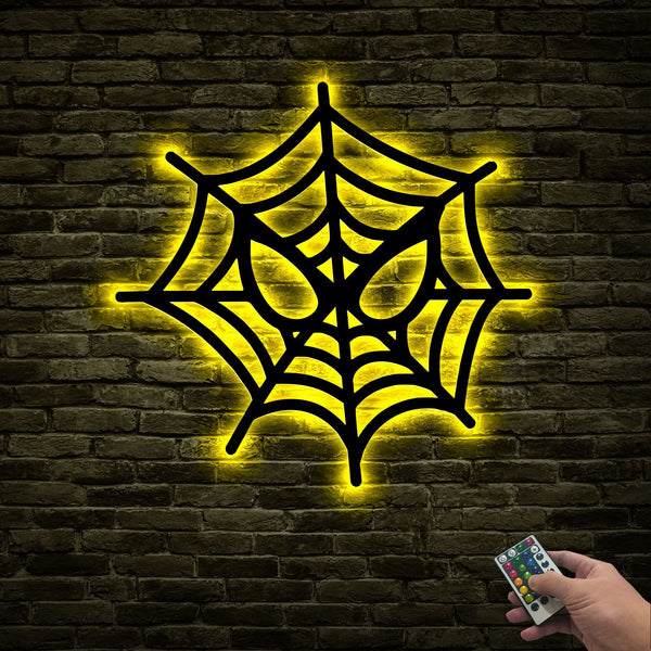 Spider Eyes Web Metal Wall Art With Led Lights, Coolest Spider Sign, Funny Halloween Decor, Spider Web Sign, Halloween Spider Watching Sign