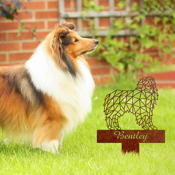 Shetland Sheepdog Geometric Garden Stake Rusty, Rusted Metal Yard Art, Dog Garden Sign, Vintage Outdoor Decor, Geometric Dog Gift