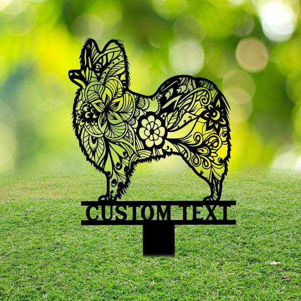 Papillon Mandala Garden Stake Metal, Papillon Zentangle Metal Yard Art, Papillon Dog Gift, Dog Garden Sign, Outdoor Decor, Papillon Stake