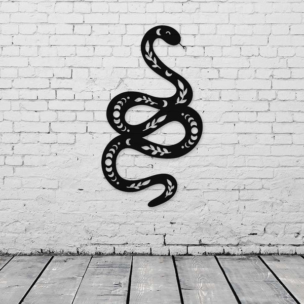 Snake Moon Phase Metal Wall Art With Led Lights, Snake Wall Art, Celestial Snake Sign, Snake Lover Outdoor Home Decor Dad Gift