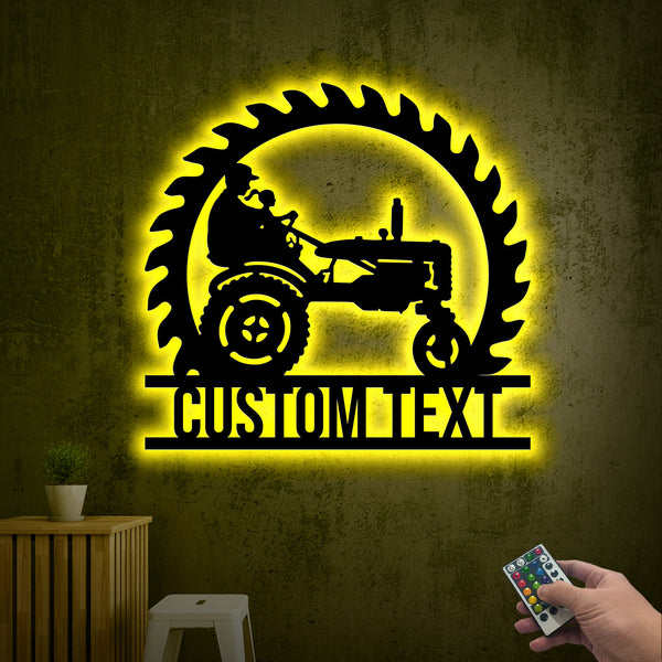 Personalized Tractor Sawblade Metal Wall Art With Led Lights, Dad and Daughter Sign, Father and Kids Sign, Monogram Farm Sign, Family Sign