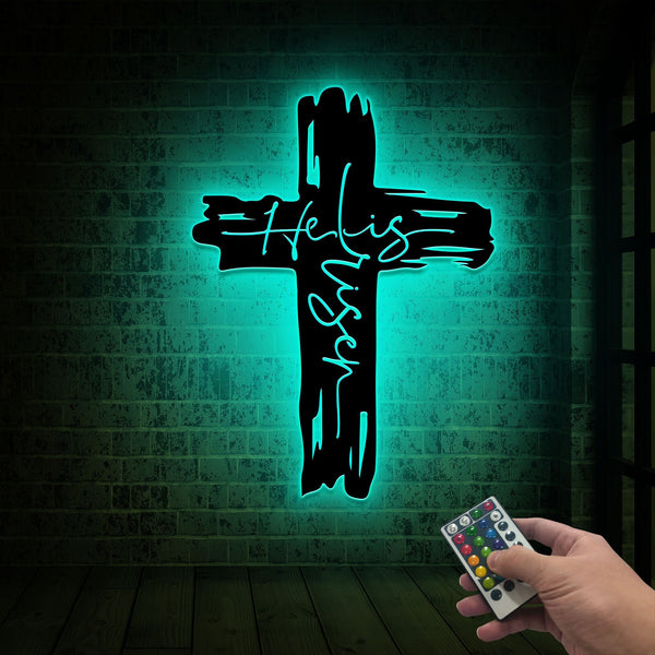 He Is Risen Cross Metal Wall Art Led Light, Easter Home Decor, Easter Wall Decor, Christian Gift Jesus Lover Gift Religious Gift Cross Sign