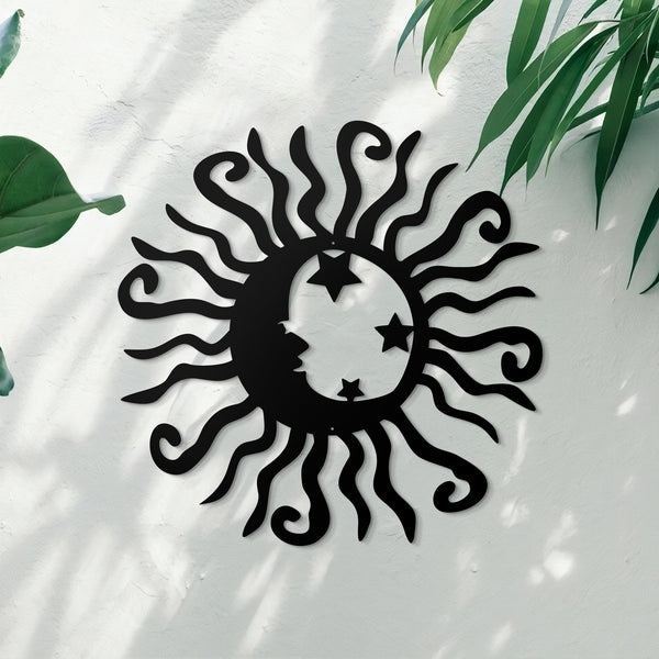 Wacky Sun Moon and Stars Metal Wall Art Decor Sun Face Wall Sculptures Hanging Decor for Indoor Outdoor Home Garden Decoration