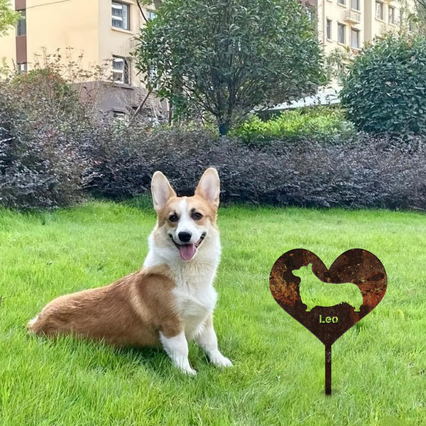 Pembroke Welsh Corgi Garden Sign Rusty, Pembroke Welsh Corgi Garden Stake, Rusted Metal Yard Art, Vintage Outdoor Decor, Metal Garden Stake