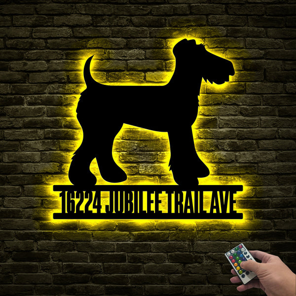 Personalized Airedale Terrier Metal Wall Art With Led Lights, Custom Address Sign, Modern Address Sign, Housewarming Gift, New Home Gift