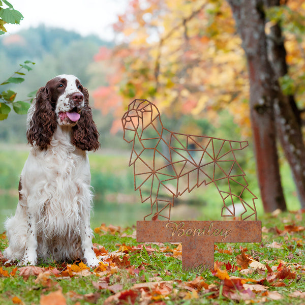 English Springer Spaniel Geometric Garden Stake Rusty, Rusted Metal Yard Art, Dog Garden Sign, Vintage Outdoor Decor, Geometric Dog Gift