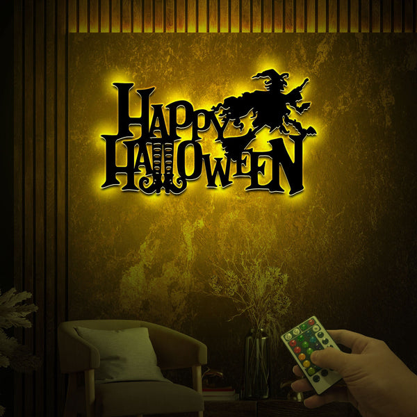 Happy Halloween Metal Wall With Led Lights, Light Up Halloween, Creepy Sign, Spooky Sign, Halloween Treat Gift, Halloween Witch Boots Sign