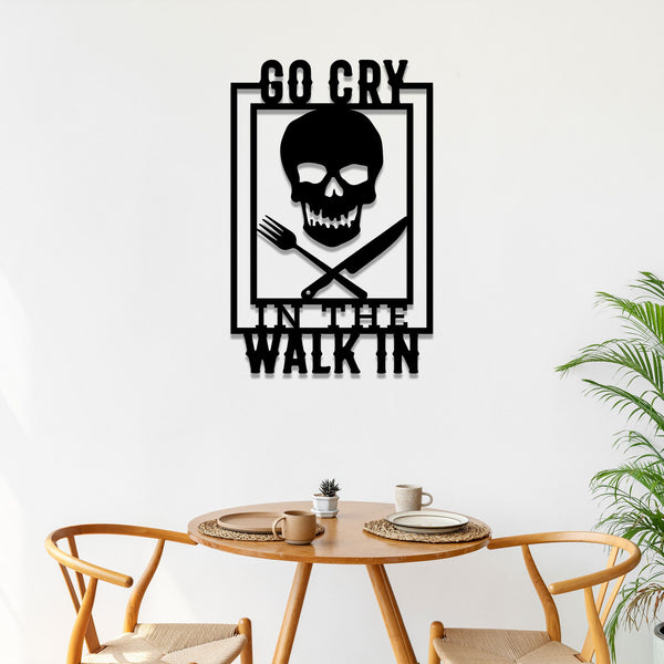 Skull Chef Metal Wall Art with LED Light, Go Cry in the Walk In, Culinary Gifts for Men, Cooking Lover, Kitchen Sign, Funny Restaurant Decor