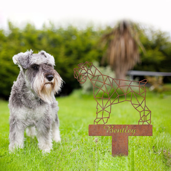 Miniature Schnauzer Geometric Garden Stake Rusty, Rusted Metal Yard Art, Dog Garden Sign, Vintage Outdoor Decor, Geometric Dog Gift