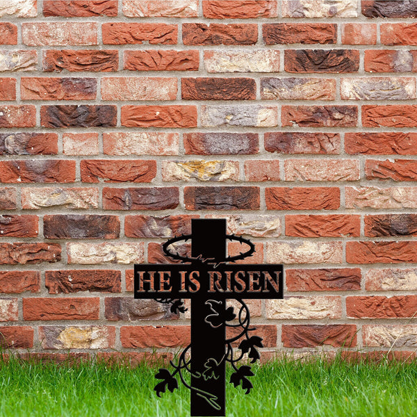 Handmade Custom Garden Metal Signs-Easter Sign-He Is Risen Metal Wall Art-Religious Yard Outdoor Decor-Metal Yard Art-Garden Metal Art-Stake