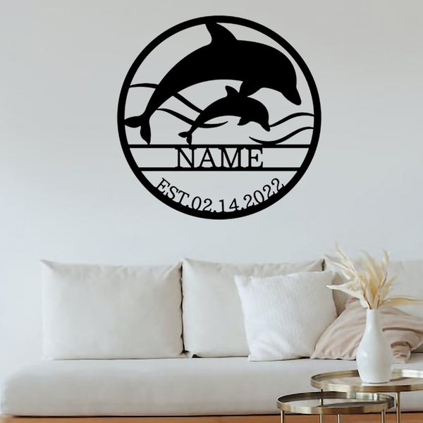 Handmade Custom Dolphin Metal Wall Led Signs-Personalized Dolphin Metal Wall Art-Dolphin Metal Wall Decor-Custom Name Sign-Housewarming Gift