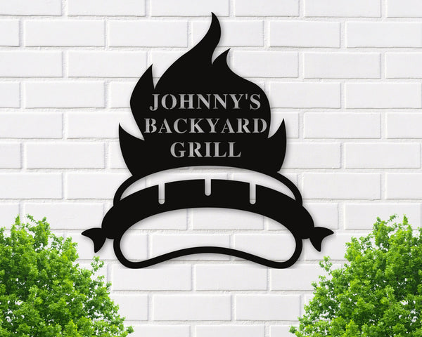 Personalized Metal BBQ Sign, fire, Outdoor Sign, BBQ Grill Sign, Outdoor Kitchen Metal Signs, Personalized Grill Sign BBQ Party Decor, bbq