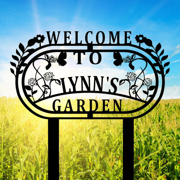 Personalized Welcome To Whose Garden Stake Metal Sign, Garden Decoration Metal Sign, Custom Steel Flower Bed Decoration