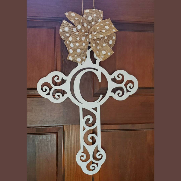 Monogram Scroll Cross Metal Door Hanger, Personalized Cross Door Hanger, Custom Cross Door Hanger, Personalized Door Hanger, Housewarming