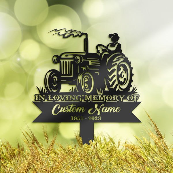 Personalized Farmer on tractor Memorial Stake, Metal Stake, Sympathy Sign, Grave Marker, Remembrance Stake