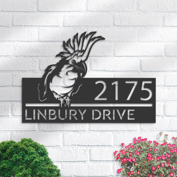 Personalized Peeking Parrot Corella Metal Address Sign With LED lights House number Hanging Address Plaque Yard Sign Outdoor Garden Stake