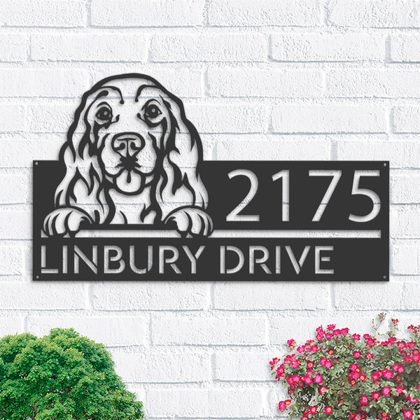 Personalized Cocker Spaniel dog, Puppy Metal Address Sign House number Hanging Address Plaque Yard Sign Outdoor decor Garden Stake