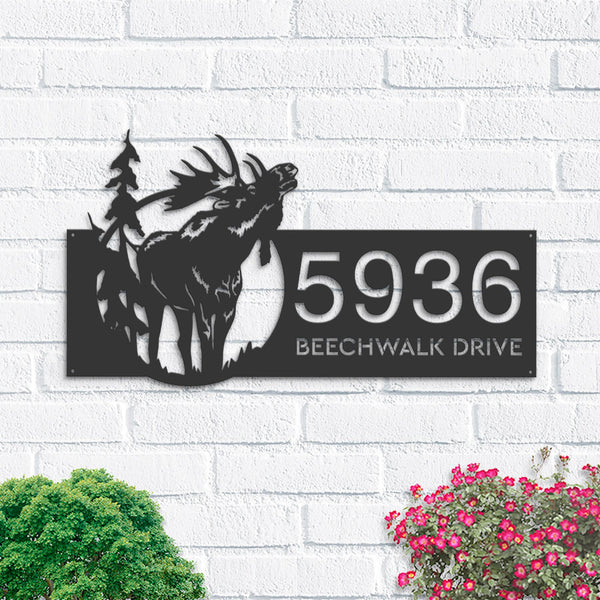 Personalized Elk wild life forest Metal Address Sign House Number, Hanging Address Plaque | Yard Sign, Outdoor Sign| Garden Stake