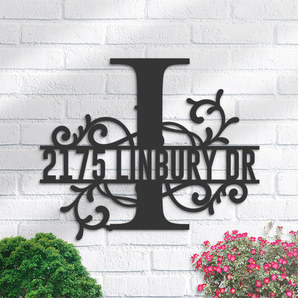 Personalized Floral Monogram Split Letter I Metal Address Sign House number Hanging Address Plaque Yard Sign Outdoor decor Garden Stake