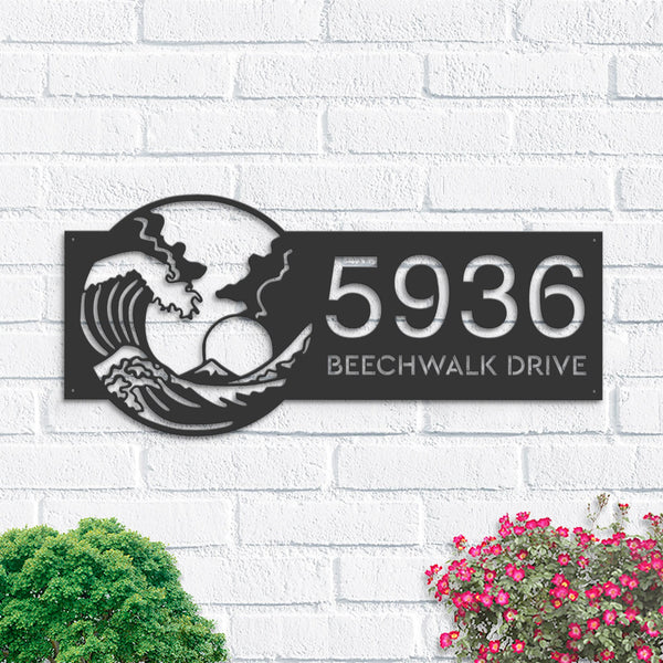 Personalized Waves Metal Address Sign House number | Hanging Address Plaque | Yard Sign, Outdoor Sign | Garden Stake