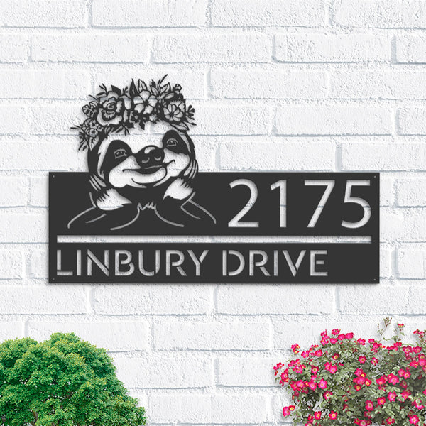 Personalized Cute Sloth Metal Address Sign House number | Hanging Address Plaque | Yard Sign, Outdoor Sign | Garden Stake