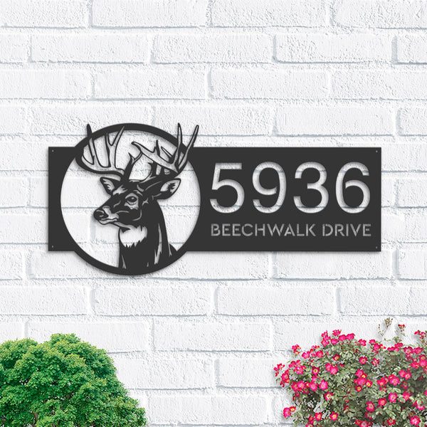 Personalized Deer head Metal Address Sign House Number, Hanging Address Plaque | Yard Sign, Outdoor Sign| Garden Stake