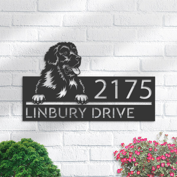 Personalized Newfoundland dog, Puppy Metal Address Sign House number Hanging Address Plaque Yard Sign Outdoor decor Garden Stake