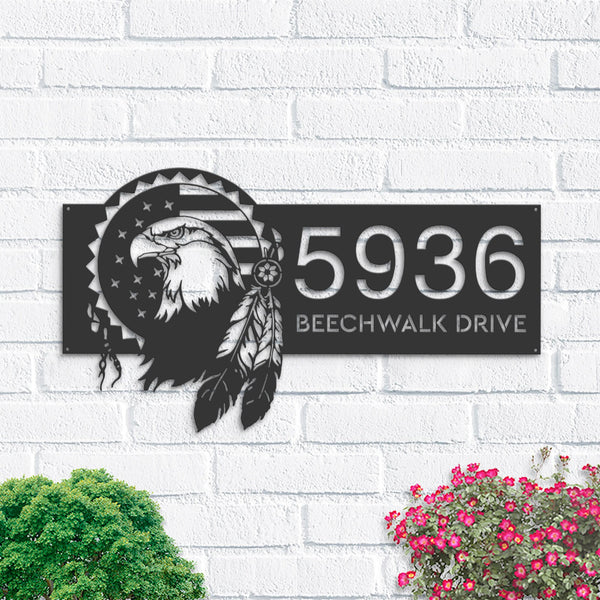 Personalized Eagle american flag Patriotic Metal Address Sign | Hanging Address Plaque | Yard Sign, Outdoor Sign | Garden Stake