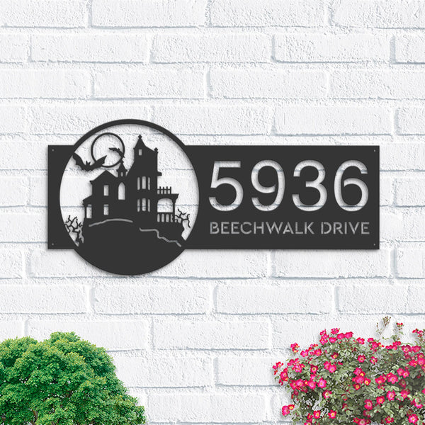 Personalized Halloween house Metal Address Sign House number Hanging Address Plaque Yard Sign Outdoor Sign