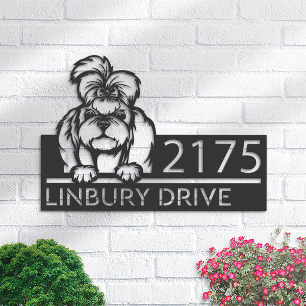 Personalized Shih Tzu dog, Puppy Metal Address Sign House number Hanging Address Plaque Yard Sign Outdoor decor Garden Stake