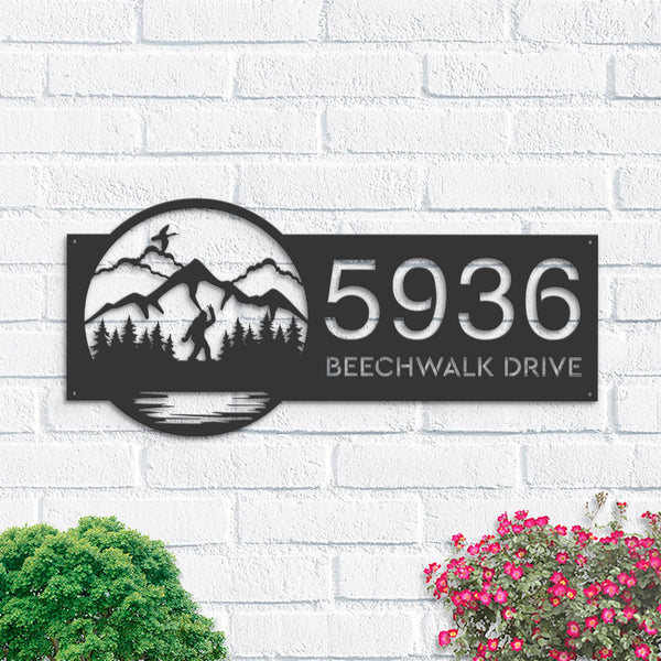 Personalized Bigfoot Sasquatch wild life forest Metal Address Sign House number Hanging Address Plaque Yard Sign Outdoor Sign Garden Stake