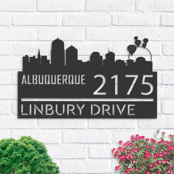 Personalized Albuquerque city skyline Metal Address Sign Hanging Address Plaque house number Yard Outdoor Sign Garden Stake