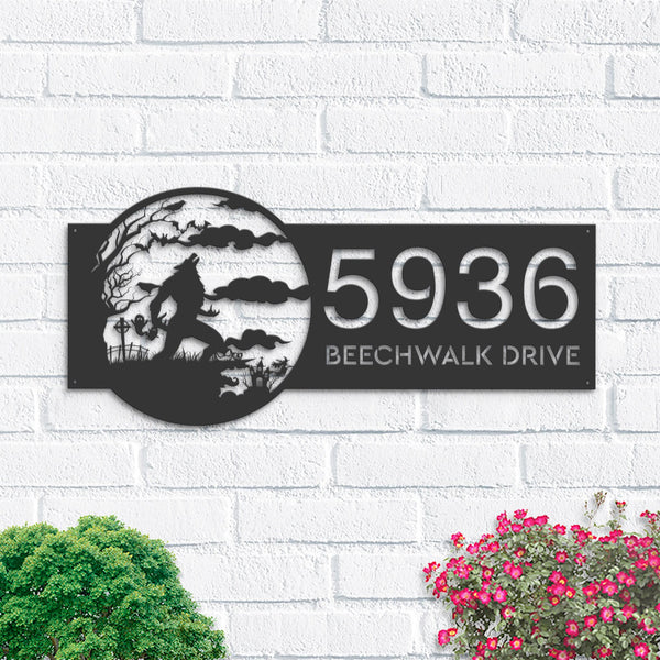 Personalized Werewolf Full Moon Halloween Metal Address Sign House number Hanging Address Plaque Yard Sign Outdoor Sign Garden Stake