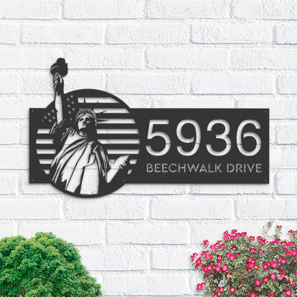 Personalized Statue of liberty US flag 4th July Metal Address Sign House number Hanging Address Plaque Yard Sign Outdoor Sign Garden Stake