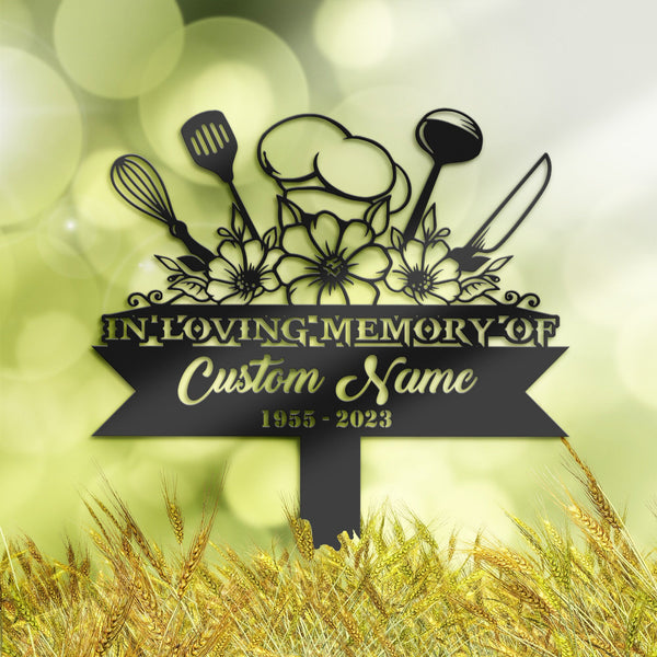 Personalized Cook chef kitchen tools Memorial Stake, Metal Stake, Sympathy Sign, Grave Marker, Remembrance Stake