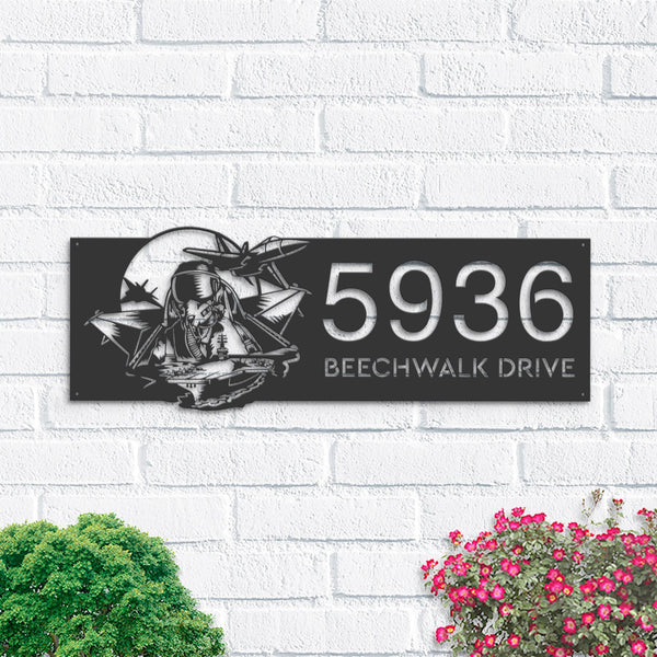 Personalized Fighter Pilot Aircraft Carrier Metal Address Sign House number Hanging Address Plaque Yard Sign Outdoor Garden Stake