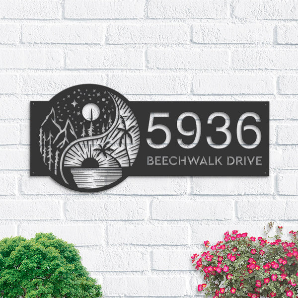 Personalized Yin Yang sun and moon Address Sign House number Hanging Address Plaque Yard Sign Outdoor Sign Garden Stake