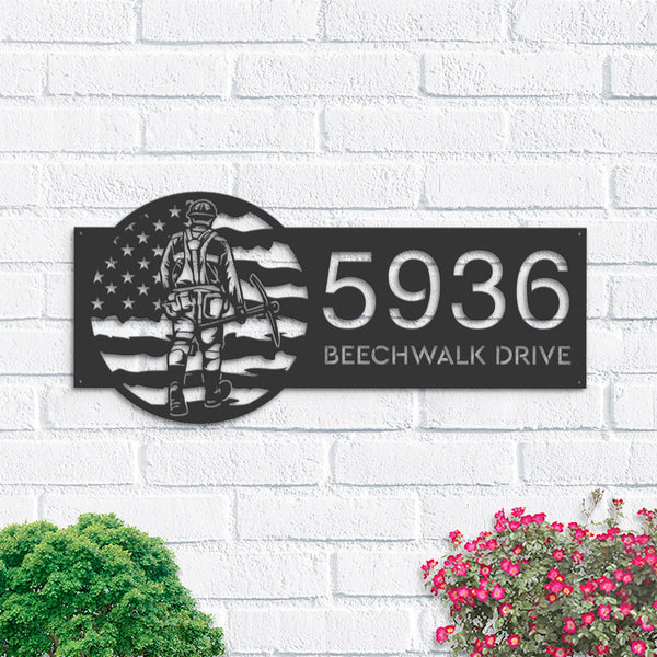 Personalized Coal miner on US flag Metal Address Sign House number Hanging Address Plaque Yard Sign Outdoor Sign Garden Stake