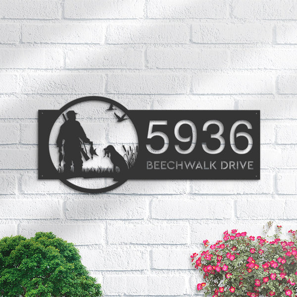 Personalized Duck hunting hunter and dog Metal Address Sign House number Hanging Address Plaque Yard Sign Outdoor Sign Garden Stake