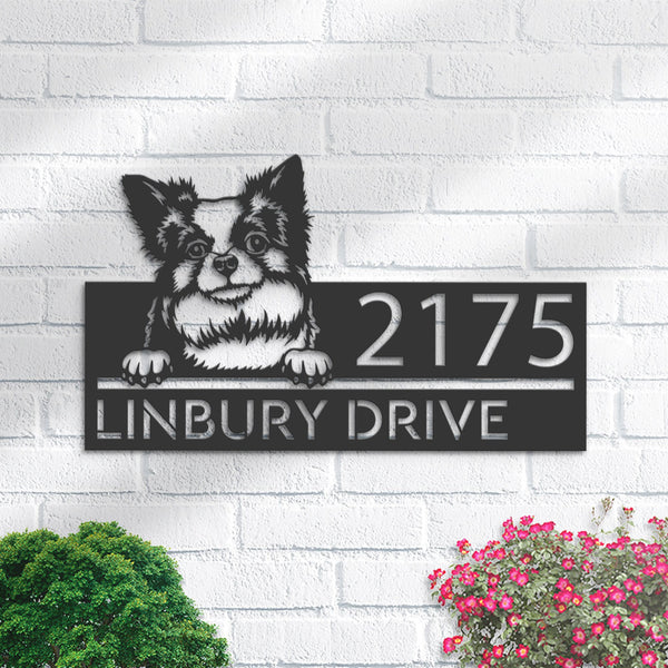 Personalized Chihuahua Long-haired dog, Puppy Metal Address Sign House number Hanging Address Plaque Yard Sign Outdoor decor Garden Stake