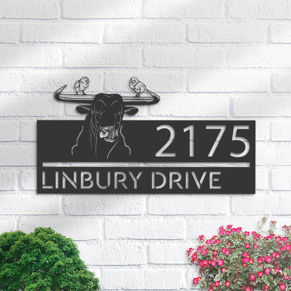 Personalized bull and two chickens farm animal Metal Address Sign House number Hanging Address Plaque Yard Sign, Outdoor Sign Garden Stake