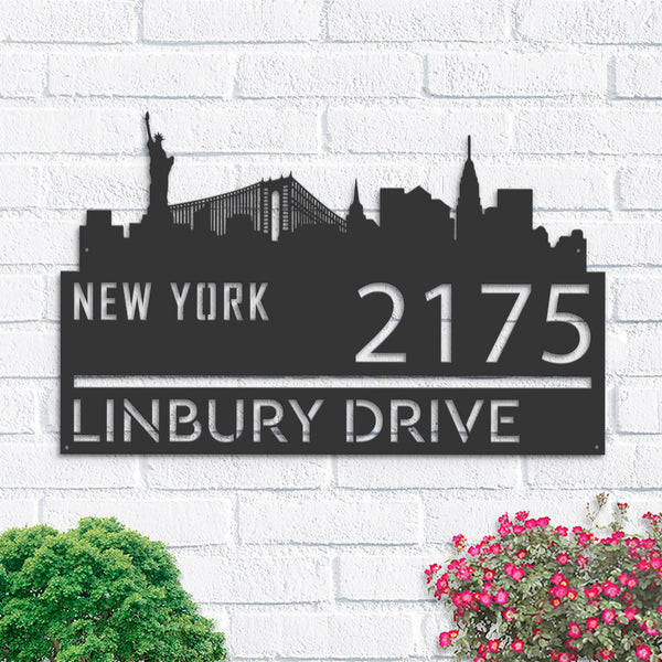 Personalized New York city skyline Metal Address Sign Hanging Address Plaque house number Yard Outdoor Sign Garden Stake