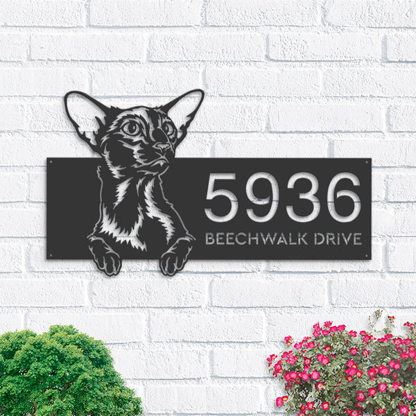 Personalized Oriental Shorthair Cute peeking cat Metal Address Sign House number Hanging Address Plaque Yard Sign Outdoor Sign Garden Stake